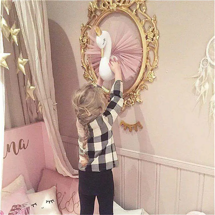 3D Златна Корона Лебед, сладък, с монтиран на стената арт, подвесная момиче, Кукла-Лебед, играчка, Главата на животното, стенен декор за детска Стая,, подарък за рожден Ден, Сватбен подарък