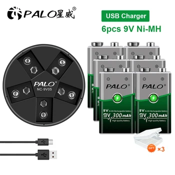 100% Батерия PALO 6LR61 9v 6F22 006p 9V nimh 300mah Акумулаторна батерия За Алармата, Играчки, Walkman, батерии 9v