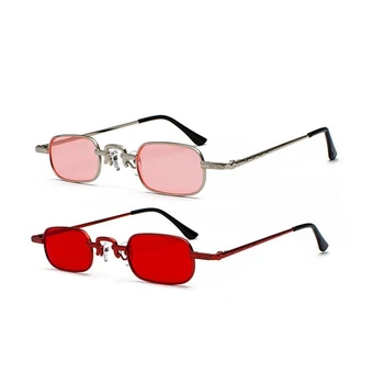 2 предмета, ретро пънк очила, прозрачни квадратни слънчеви очила, дамски ретро слънчеви очила, мъжки метални рамки - Розов + Сребристо и червено