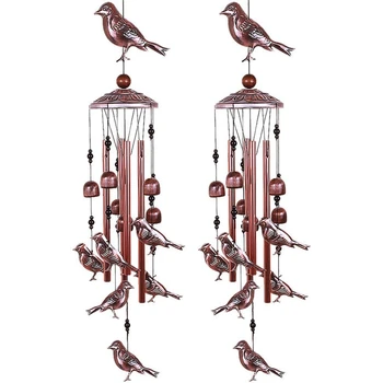 2X Птичи вятърни свирки Водоустойчив метални вятърни свирки с 4 алуминиеви тръби 6 камбани, Романтична вятърен звънец за дома