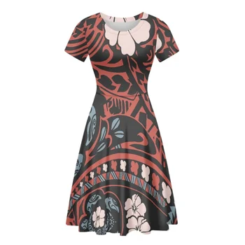 HYCOOL Midi Рокли с кръгло деколте, свободни плажни рокли за почивка, дизайнерски ежедневни поли полинезийски племена, Лятно Гавайское рокля с къс ръкав на поръчка