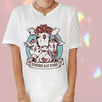 Веганская риза Friends Not Food, сладък модни летни ежедневни ризи с къс ръкав, дамски тениска с изображение