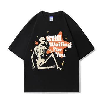 Градинска забавна тениска с графичен принтом на черепа, костите и сърцето, негабаритная мъжки/дамски памучен риза в стил хип-хоп, свободни топове, хипстерская тениска