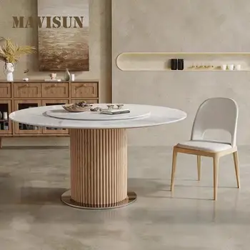 Модерна маса за хранене с превръщането на масата на 360 ° Кухненски мебели от каменна плоча с дебелина 12 мм и дъска от масивно дърво с дебелина 18 мм и Устойчив на кръгла маса