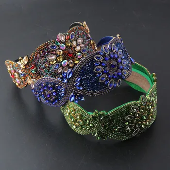 Нови Цветни Луксозни сватбени аксесоари с тежка корона Ръчно изработени шапки, изработени от кристал, красива лента за коса в стил барок 426