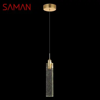 Окачен лампа SAMAN Morden с правоъгълна форма, с пузырьковым кристал за хранене, всекидневна, луксозна златен полилей с 3 лампи