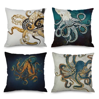 Памучен бельо възглавница с шарките на морския октопод, Стълба, калъфка за кола, Украса на дома, диван, декоративна калъфка за възглавница