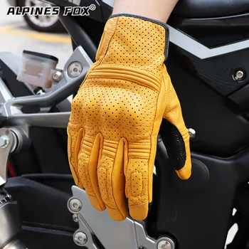 Перфорирани кожени Ретро Мотоциклетни ръкавици със сензорен екран, Реколта ръкавици за каране на мотоциклет, мъжки и Женски аксесоари за мотокрос, Аксесоари за мотокрос