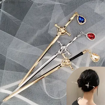 Пънк-метална родословни с меч, китайски ruby пръчици за коса, за жени, инструменти за дизайн на коса 