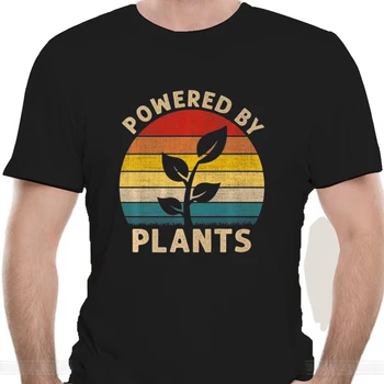 Реколта тениска Powered By Plants, веганская вегетариански черна тениска премиум-клас, графична тениска M-3Xl