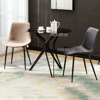 Скандинавските трапезни столове за кухни, Мебели за дома, американски Модерен и луксозен стол за хранене, черна Кожа, Прост железен стол за хранене